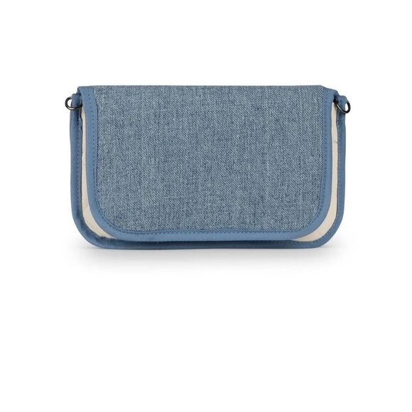 Stylish Blue Denim Crossbody Bag Small Wallet on Chain - NWT White Vegan Leather - Picture 8 of 9